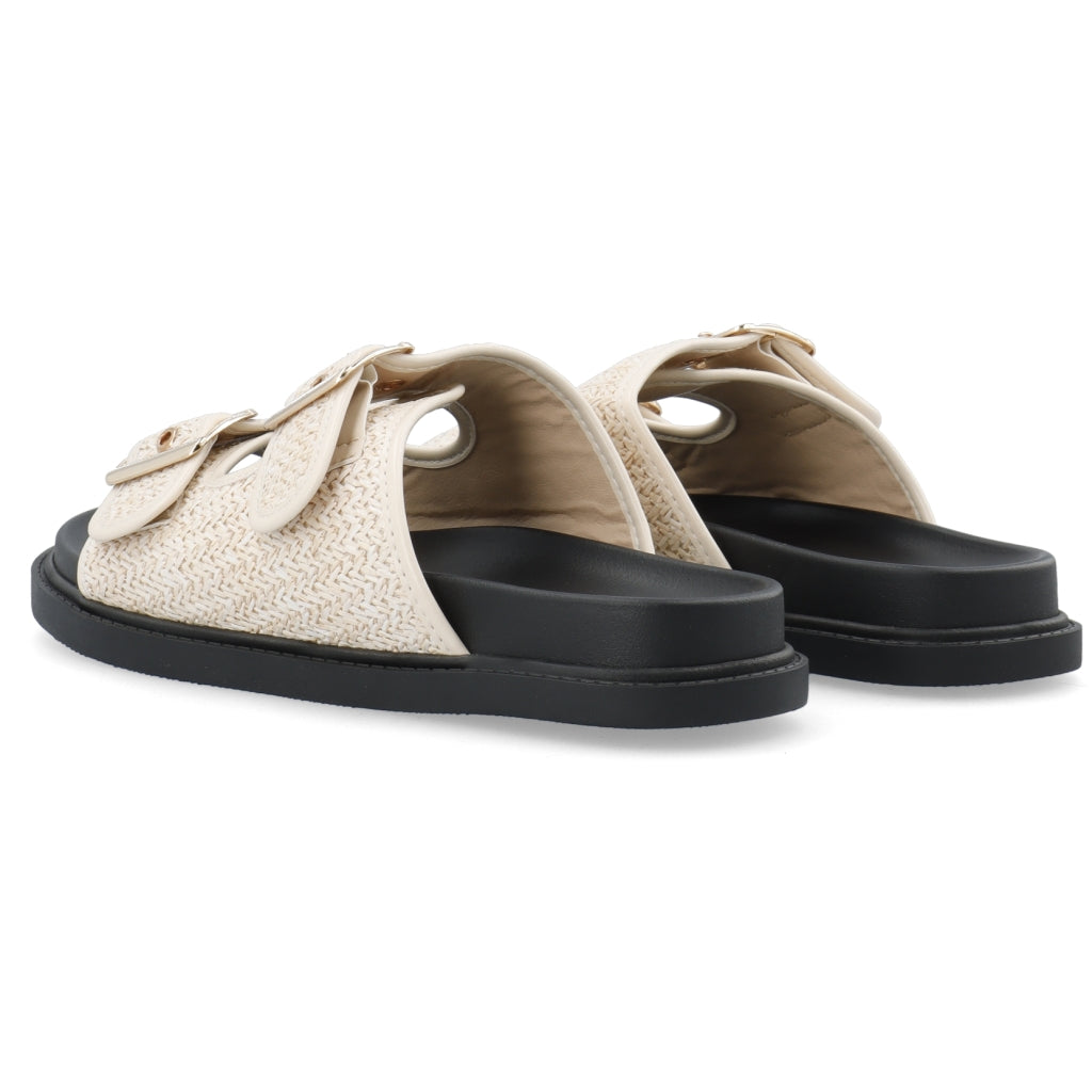 BIANCO - OSLO BUCKLE SLIDE RAFFIA