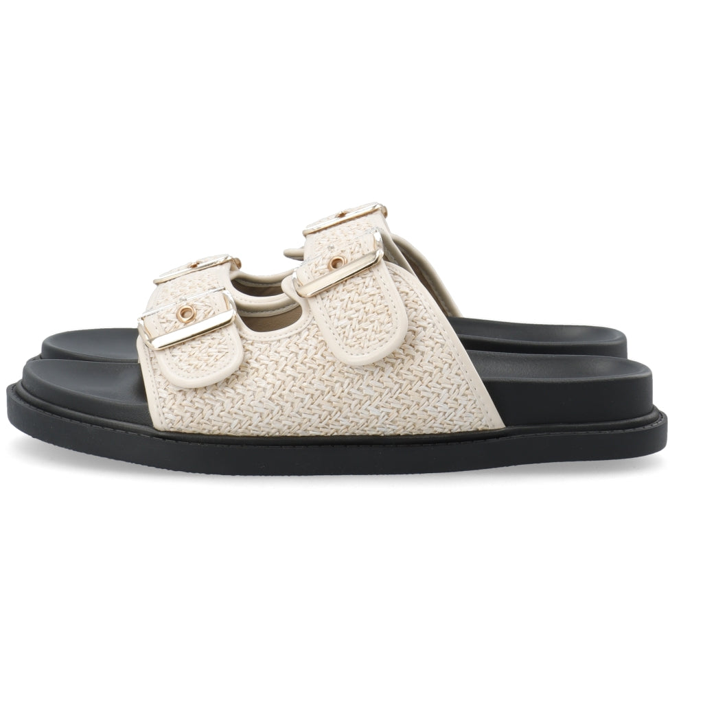 BIANCO - OSLO BUCKLE SLIDE RAFFIA