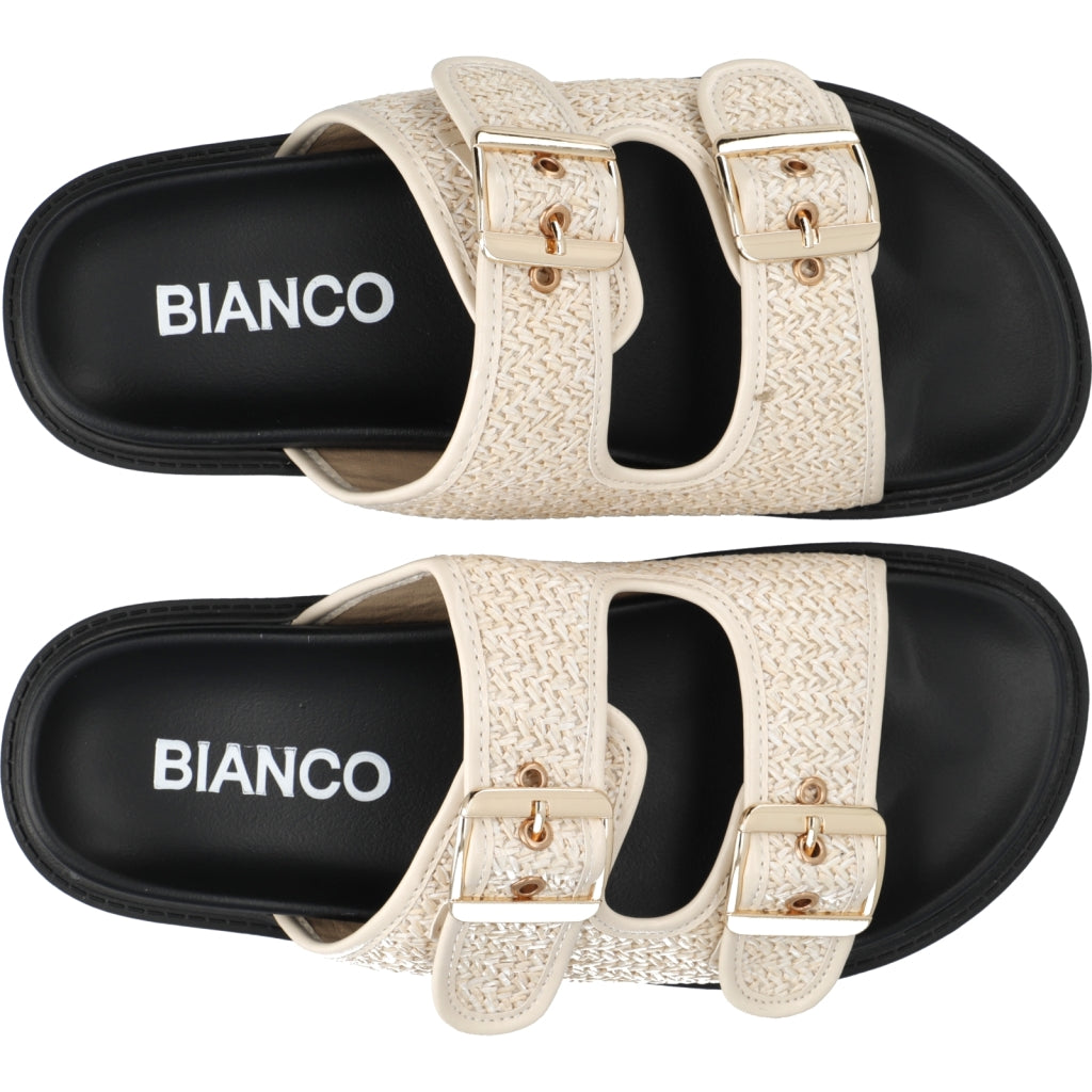 BIANCO - OSLO BUCKLE SLIDE RAFFIA