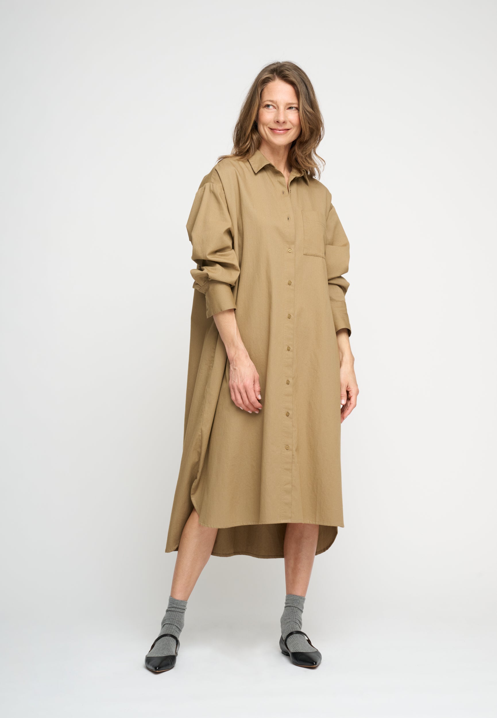 MOSHI MOSHI - FLORET SKJORTEKJOLE KHAKI BROWN