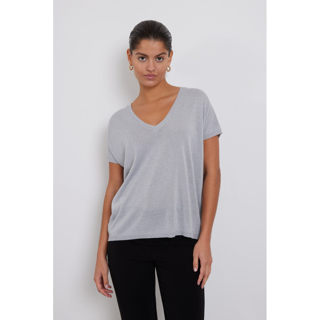 BRUUNS BAZAAR - MARLEEE KNIT T-SHIRT SILVER