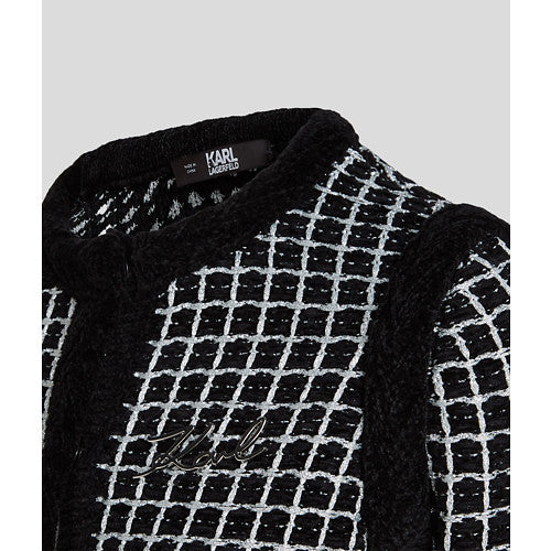 KARL LAGERFELD - BOUCLE KNIT JAKKE SORT/HVID