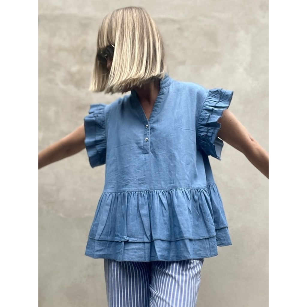 GASPAR - JADA SS BLUSE BLUE