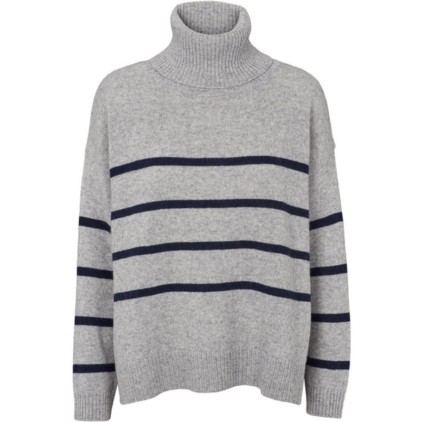 BASIC APPAREL - LISE STRIPED T-NECK LIGHT GREY