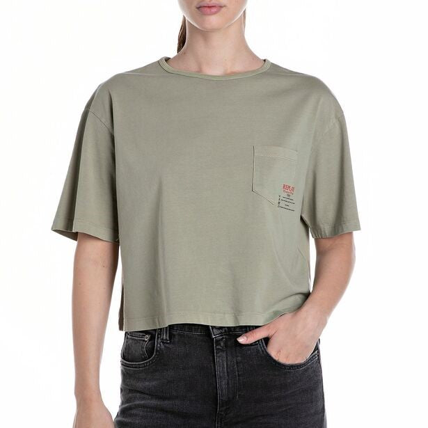 REPLAY - CROPPED OVERSIZE T-SHIRT GREEN